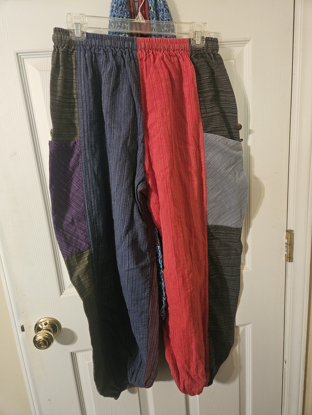 Harem Pants Multi-Panel Casual Drawstring Pants - Green & Plum - Picture 2 of 5
